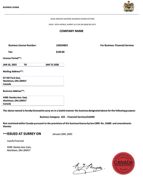 Canada business license Word and PDF template